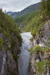 River view in Swiss Alps and Nature Landscape during a hiking day in Summer in Engadin