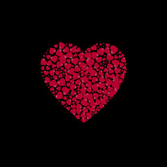 Obraz na płótnie Canvas heart shape filled with hearts on a black background. vector illustration