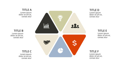 Vector circle arrows infographic, cycle diagram, geometric graph, presentation chart. Business concept with 6 options, parts, steps, processes. 16x9 slide template.