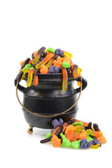 black cauldron of halloween candy