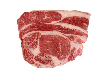 top view raw rib eye steak