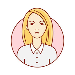 Female portrait. Avatar woman in a circle on a white background. Linear Art. Vector illustration