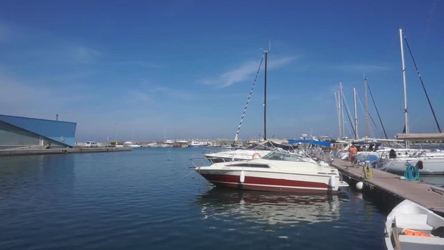 Yacht in the tourist harbor Tomis. Constanta, Romania