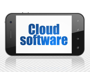 Cloud computing concept: Smartphone with Cloud Software on display