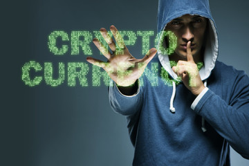 Hacker hacking cryptocurrency in blockchain concept