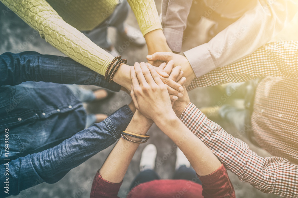 Leinwandbilder stack of hands. unity and teamwork concept.