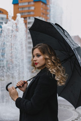 woman, park, rain, autumn