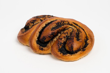 Sweet cinnamon bun roll swirl isolated over the white background