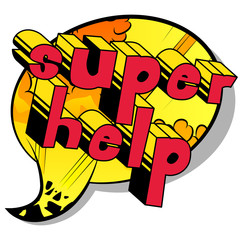 Super Help - Comic book style phrase on abstract background.