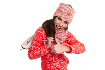 girl with figure skates, studio isolated shoot