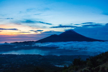 Volcano Gunung Agung at dawn. View of from Mount Batur in Bali.