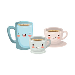 coffee cup set colorful kawaii silhouette vector illustration
