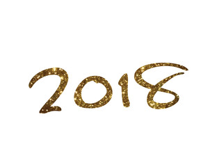 Golden glitter isolated hand writing font word year 2018