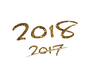 Golden glitter isolated hand writing font word year 2018