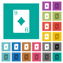 Nine of diamonds card square flat multi colored icons