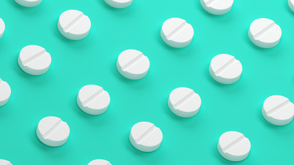 Pills isolated on green background 3D rendering