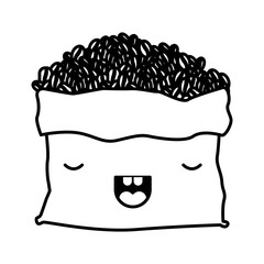 bag with coffee beans monochrome kawaii silhouette vector illustration