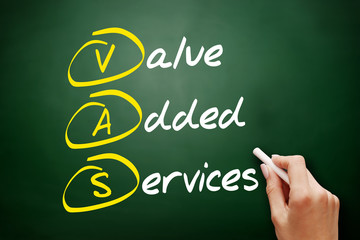 VAS - Value Added Services, acronym business concept on blackboard