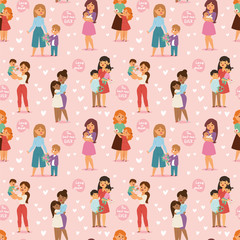 Mother and children kids Day woman day vector seamless pattern