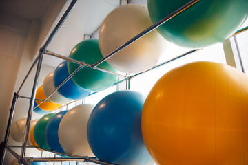 Interior of the fitness studio - colorful big balls