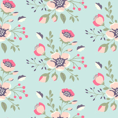 Cute floral pattern in shabby chic style. Vector flower seamless background. - 173503254