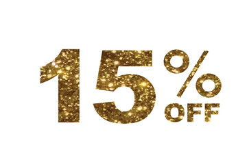 Luxury golden glitter fifteen percent off special discount word text