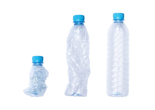 Crumpled plastic bottle. Plastic bottle isolated on white background. Object with clipping path