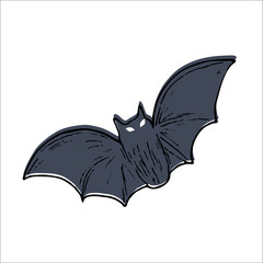 Flying bat, colorful scary Halloween illustration. Vector
