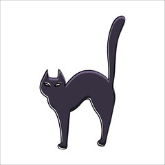 Black cat, colorful scary Halloween illustration. Vector