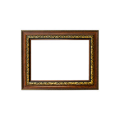 Fototapeta premium Brown antique frame with golden pattern isolated on white background. Object with clipping path