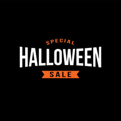 Special Halloween Sale Typography With Ribbon Over Black, Vector Illustration