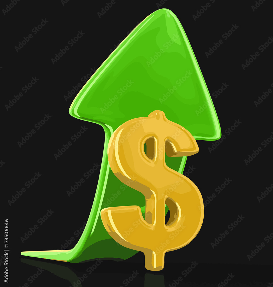 Poster dollar sign with arrow up. image with clipping path