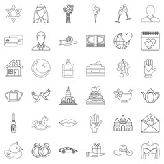 Heart icons set, outline style