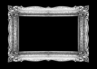 Retro Silver Picture Frame on black background