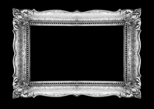 Retro Silver Picture Frame on black background