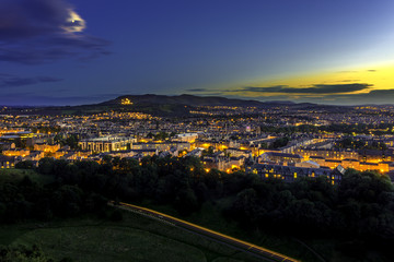 Edinburgh city and Pentland hill in full moon day