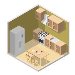 Obraz premium Isometric Kitchen interior flat style vector modern Illustration set