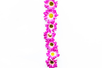 Floral pattern with pink flowers on white background top view copyspace