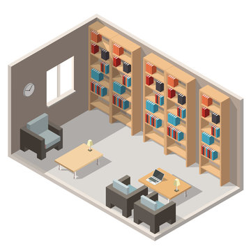 Isometric Colorful Library Vector set Illustration interior background