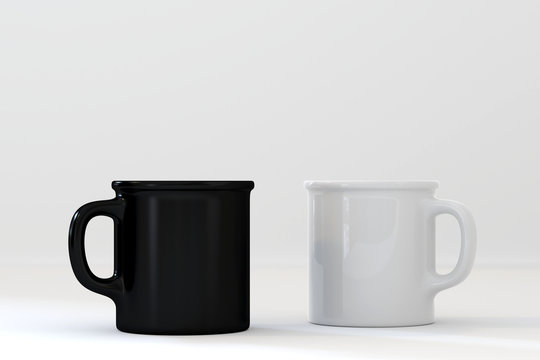 Black And White Mug On White Background, 3D Render