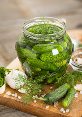 Pickled cucumbers in the jar