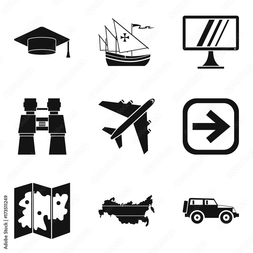 Poster right way icons set, simple style