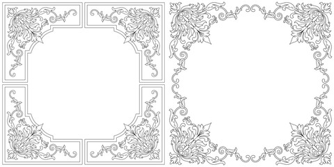 Set of vintage border frame engraving with retro ornament pattern in antique baroque style decorative design. Vector