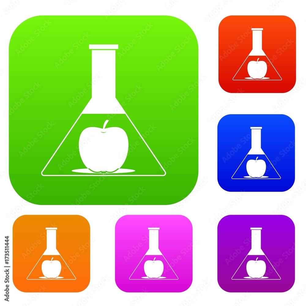 Poster test flask with apple set color collection