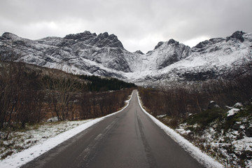 Lone mountain road in winter