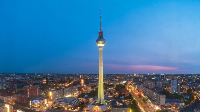 Berlin city skyline day to night timelapse, Berlin, Germany, 4K Time lapse