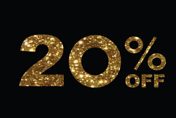 Luxury golden glitter twenty percent off special discount word text