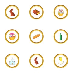 Easter day icons set, cartoon style