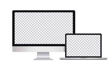 Realistic Computer, Laptop, in imac, macbook style with Blank Wallpaper Screen Isolated on Transparent Background. Use for Template. Set of Device Mockup. Separate Groups and Layers. Easily Editable.