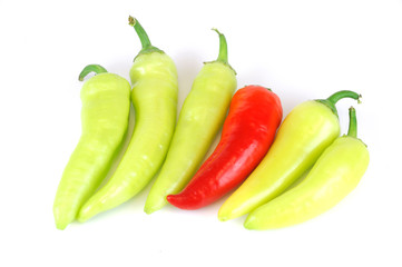 Fresh picked pepper in green and red color
